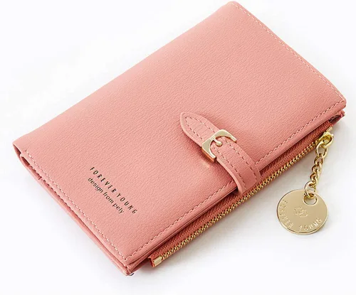 Vista 5 de Bolso corto de piel sintética con bloqueo RFID para mujer, cartera de mano mediana plegable para tarjetas, monedero, organizador pequeño para mujer