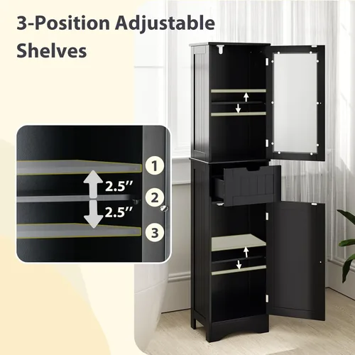 Vista 7 de LOKO Gabinete de almacenamiento de baño de 67 pulgadas de alto, gabinete de Negro