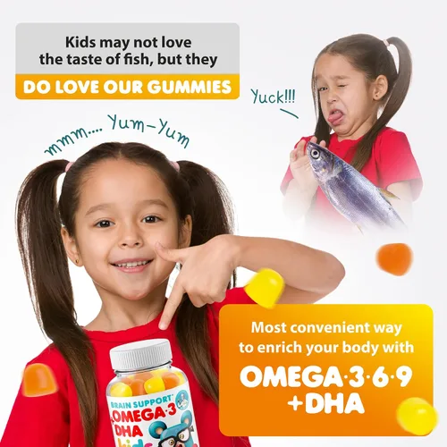 Vista 4 de DR. MORITZ Gomitas veganas Omega 3 para niños y niños pequeños (90 unidades), gomitas Omega 3 para niños para la salud del cerebro y el corazón, sin