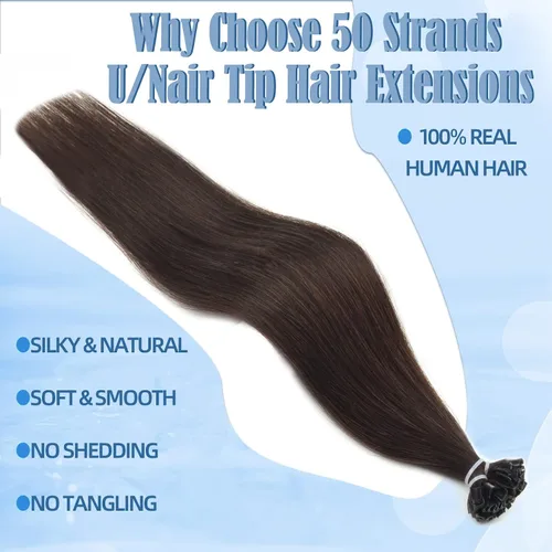 Vista 2 de Neitsi Extensiones de cabello humano con punta en U, 12 pulgadas, extensiones de cabello humano real natural con punta de queratina, extensiones