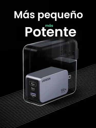 Vista 9 de UGREEN Nexode Pro 100W GaN Cargador de pared USB C, Cargador PPS compacto de 3 puertos y rápido para MacBook Pro/Air, Pixelbook, iPad, serie iPhone