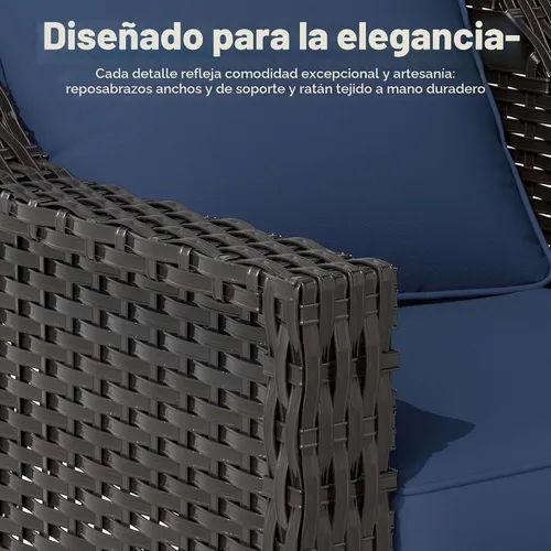 Vista 5 de Sofá de lujo para patio al aire libre de 3 plazas con mimbre de PE tejido a mano Azul
