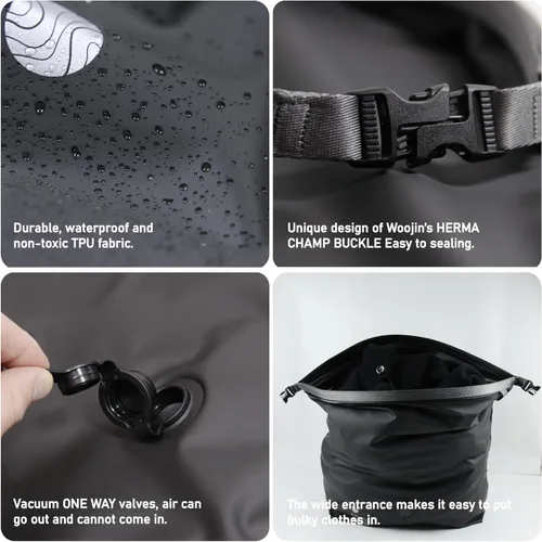 Vista 2 de Bolsas de compresión al vacío para viajes, bolsas de vacío reutilizables sin bomba de 40 L, bolsa de lavandería impermeable para mochila y maleta