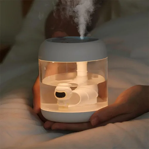 Vista 4 de Mini humidificador portátil de astronauta/león, 11.8 fl oz, mini humidificador de aire portátil, decorativo, lindo, astronauta/león recargable por