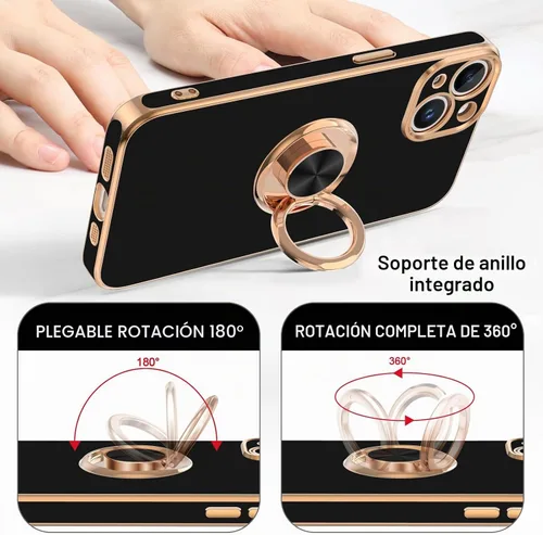 Vista 4 de Hython Funda para iPhone 15 con Soporte de Anillo, Soporte de Anillo Giratorio de 360° Soporte Magnético, Borde Chapado en Oro Rosa Cubierta Suave