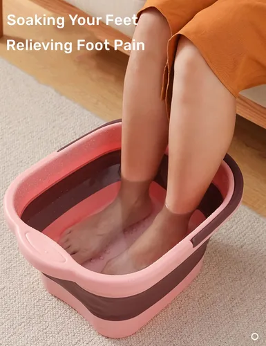 Vista 8 de Tina de baño plegable para pies y spa para niñas y mujeres, cubeta inflable para remojar pies con asa y punto de acupuntura para masaje de pies, rosa