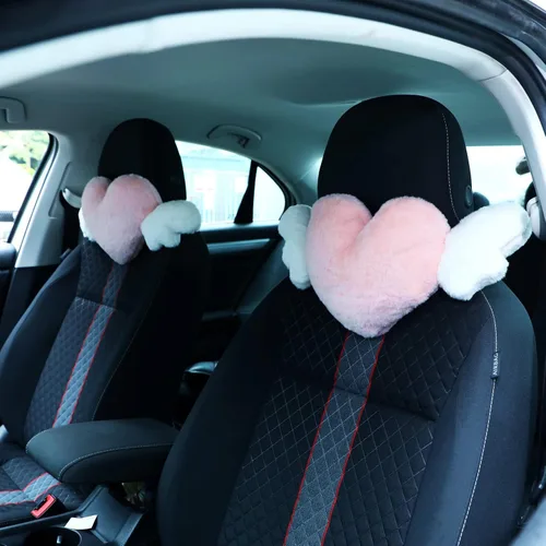 Vista 12 de Macarrie 2 Piezas Almohadas de Felpa en Forma de Corazón con Alas de Ángel Reposacabezas de Coche Almohada Suave y Cómoda para Asiento de Coche
