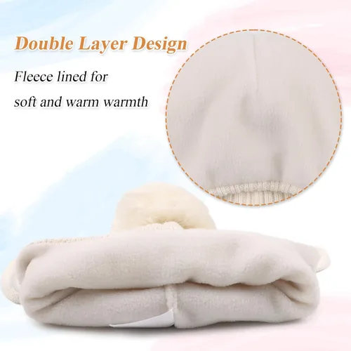 Vista 5 de Gorros de invierno para niña con forro polar para niños, gorro de punto con orejeras con pompón, de 0 a 8 años