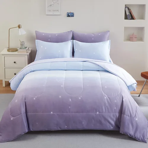 Vista 26 de Dinjoy Juego de edredón de 6 piezas para niñas, juego de ropa de cama colorido de arcoíris degradado tamaño individual, cama en una bolsa para niños