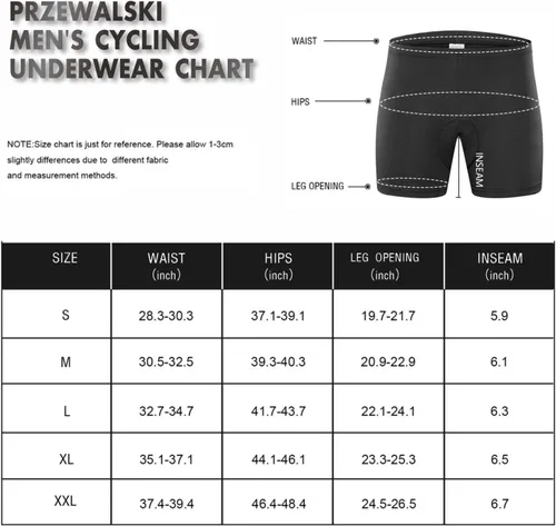 Vista 6 de Przewalski Ropa interior de ciclismo para hombre, con acolchado 4D, para bicicleta, forro de MTB, ropa interior para ciclismo