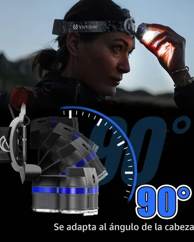 Vista 5 de Victoper - Linterna frontal recargable, 8 LED de 18000 lúmenes con luz roja, linterna frontal USB ligera, impermeable, de 8 modos, equipo para Negro