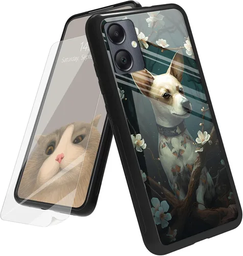 Vista 163 de Funda para Samsung Galaxy A12 5G con protector de pantalla, parte trasera de vidrio templado + TPU de silicona suave que absorbe los golpes