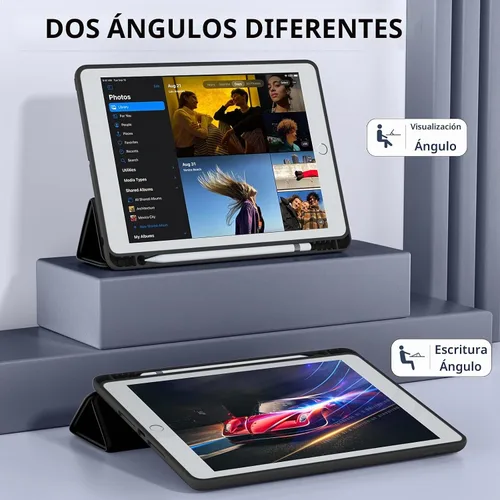 Vista 4 de Funda compatible con iPad de 9ª/8ª/7ª generación, para iPad de 10.2 pulgadas con soporte para lápiz, funda inteligente con soporte de TPU