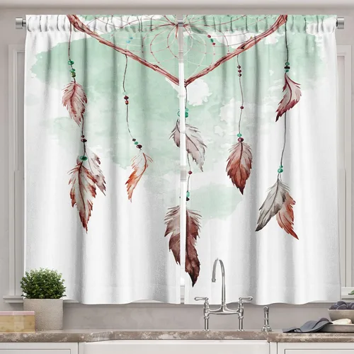 Vista 12 de Ambesonne Juego de 3 cenefas tropicales y cortinas de nivel, flores exóticas de plumeria y hojas de palmera sobre fondo crema, flora hawaiana