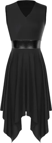 Vista 11 de Vestido de mujer de alabanza litúrgica con bloques de color, sin mangas, con dobladillo irregular, de estilo lírico para danza Borgoña
