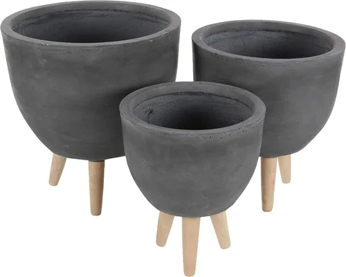 Vista 13 de CosmoLiving by Cosmopolitan - Maceta geométrica de óxido de magnesio para interiores y exteriores, maceta hexagonal grande con patas de madera