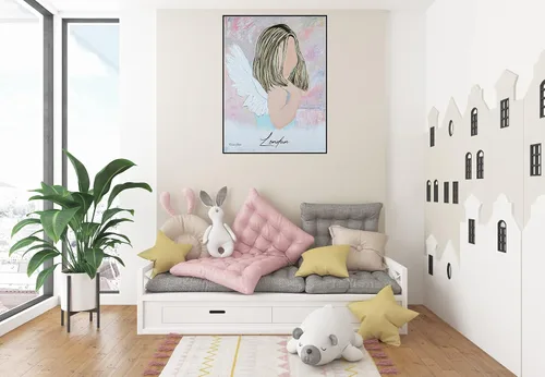 Vista 4 de GICLEE PRINT ART Abstract Girl Angel Painting Canvas Print Oil Painting Home Decor Wall Decor Housewarming Gift Blue Pink Guardian Angel