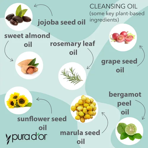 Vista 4 de PURA D'OR Aceite limpiador facial de 8 onzas, mezcla botánica nutritiva con vitaminas, aceite de jojoba y girasol, desmaquillante suave y limpiador