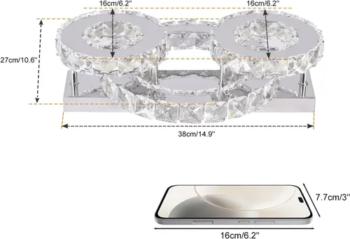 Vista 3 de Lámpara de techo de cristal regulable, moderna lámpara de techo de cristal de 3 anillos LED de montaje empotrado para comedor, dormitorio, sala