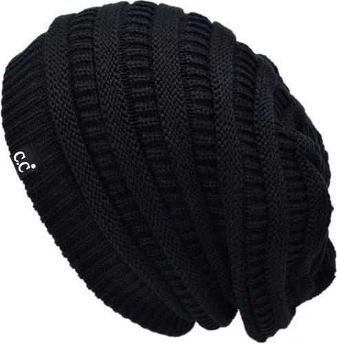 Vista 53 de C.C Winter Oversized Beanie Hat with Fuzzy Lining – Thick Knit Thermal Beanie for Cold Weather, Soft Warm Fleece Lined Cap