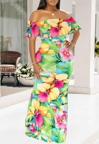 Vista 6 de Vestido largo con tirantes florales y espalda descubierta para mujer