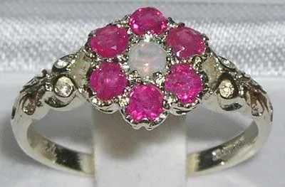 Vista 2 de Anillo de plata de ley 925 auténtico ópalo y rubí para mujer