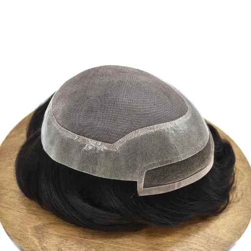 Vista 4 de Tupé para hombres, pieza de cabello humano europeo, duradero, fino, mono tupé para hombres, sistema de cabello humano para hombres, línea capilar