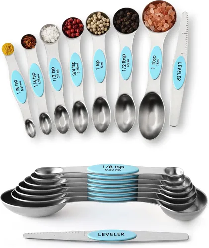 Vista 23 de Spring Chef Juego de cucharas medidoras magnéticas de acero inoxidable con imanes N45 fuertes, accesorios de cocina de metal resistente para hornear