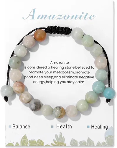Vista 23 de Pulsera de cristal curativo para mujer de 0.315 in, pulsera de cuentas de cristal natural ajustable hecha a mano, joyería curativa, regalo