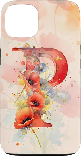 Vista 7 de iPhone 16 Beautiful Poppy Flowers Initial Letter P Monogram Watercolor Case
