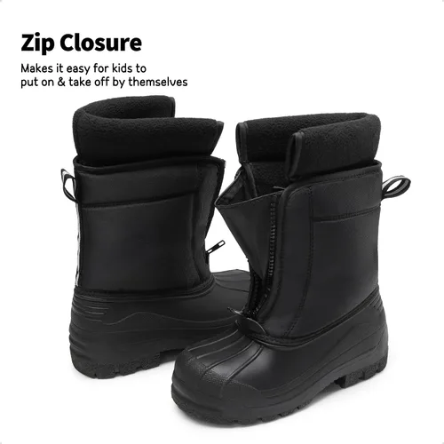 Vista 4 de DREAM PAIRS Botas impermeables de nieve de invierno para niños y niñas, para niños pequeños/grandes Negro