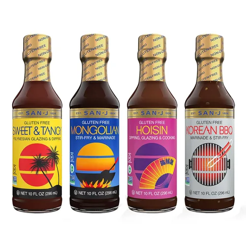 Vista 38 de San-J - Paquete variado Spice of Life - Teriyaki, salsa de naranja, szechuan, maní tailandés - Salsas de cocina sin gluten - Sin OGM - Botellas