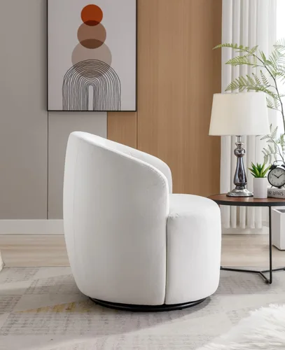 Vista 41 de Silla giratoria decorativa, moderna silla tapizada de barril con respaldo ergonómico y cojín cómodo, sillón individual de ocio para sala de estar