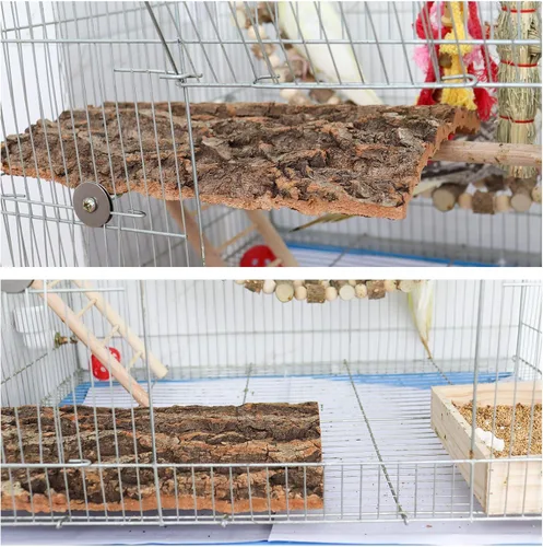 Vista 2 de Paquete de 2 perchas de corcho 100% natural de 12 x 8 pulgadas, tablas de asiento de corcho para pájaros, accesorios de decoración de corteza