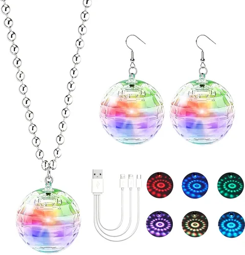 Vista 6 de RAHAN Pendientes LED Bola Disco 16 Colores Luz, Luz Recargable Proyectando Iluminar Multi