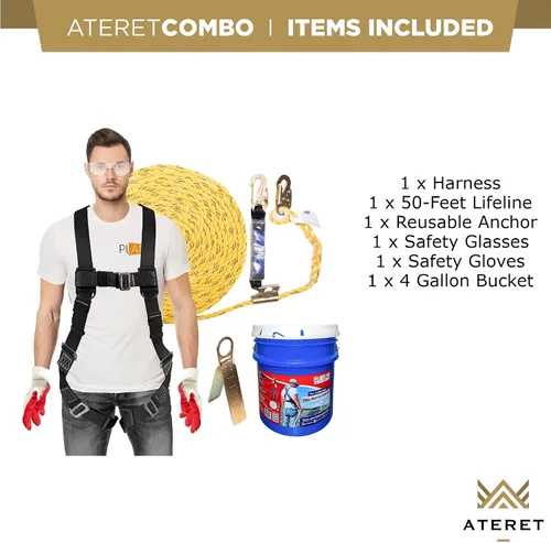 Vista 6 de ATERET V5501 - Cubo para techos I Conjunto vertical de línea de vida de 50 pies, anclaje reutilizable, cubo de 5 galones, kit de arnés de seguridad
