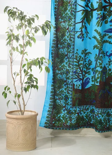 Vista 4 de Popular Handicrafts Paneles de Cortina Mandala Tie Dye del Hermoso Árbol de la Vida Hippie Bohemio Indio Turquesa