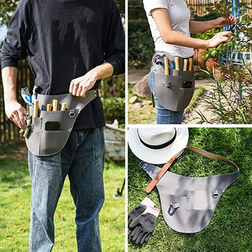Vista 6 de Funda para cinturón de herramientas de jardín, bolsa de herramientas ajustable con bolsillos, regalo de jardinería para jardinero Verde negruzco
