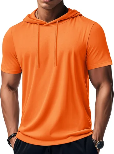 Vista 19 de MAGCOMSEN Sudadera con capucha de algodón de manga corta para hombre, sudadera ligera con capucha