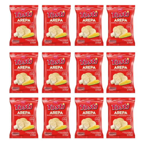Vista 3 de Tostiarepas (paquete de 24) un Arepa Bocadillos colombianos de queso y mantequilla Bocadillos de maíz colombiano snack colombiano en línea mecato