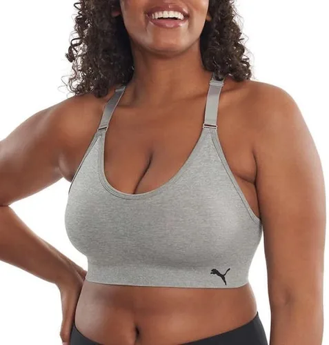 Vista 2 de PUMA Brasier deportivo para mujer, paquete de 3, CoralPúrpuraGris