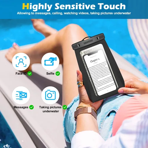 Vista 6 de Paquete de 4 bolsas flotantes impermeables para teléfono – Funda universal grande flotante a prueba de agua – Soporte flotante transparente