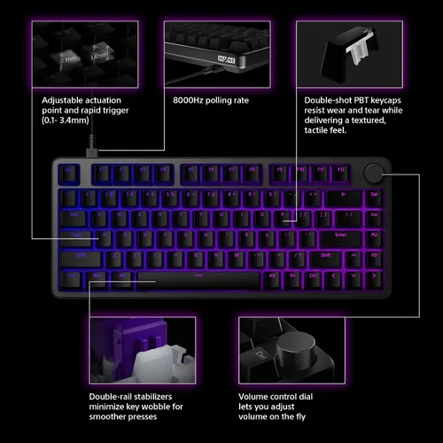 Vista 3 de Sony INZONE KBD-H75 75% Wired Aluminum Chassis Gaming Keyboard, Hall-Effect Switch, Rapid Trigger, Adjustable Actuation Point, 8000 Hz Polling Rate