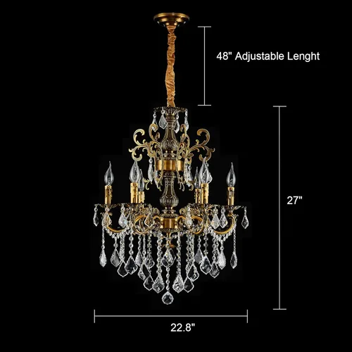 Vista 2 de Candelabros clásicos de cristal estilo vela tradicional de 6 luces para comedor, sala de estar, dormitorio, entrada, acabado dorado antiguo