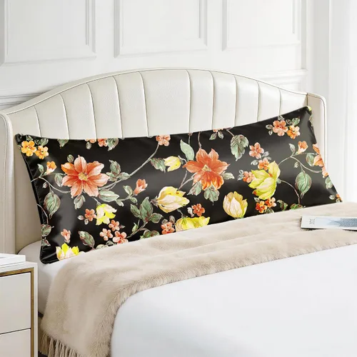 Vista 62 de EXQ Home - Funda de almohada de satén para cuidar el cabello y la piel, tamaño estándar, de seda con estampado negro, juego de 2 fundas con cierre