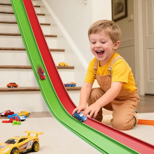 Vista 10 de Flex Tracks - Juego de iniciación de 15 pies, pista de carreras flexible para niños de 3 años en adelante con ventosas fuertes, pista de carreras