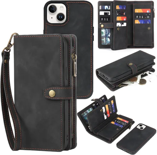 Vista 14 de TwoHead Funda tipo cartera para iPhone 12 Pro Max con tarjetero, funda magnética desmontable para teléfono 12 Pro Max, piel sintética, a prueba