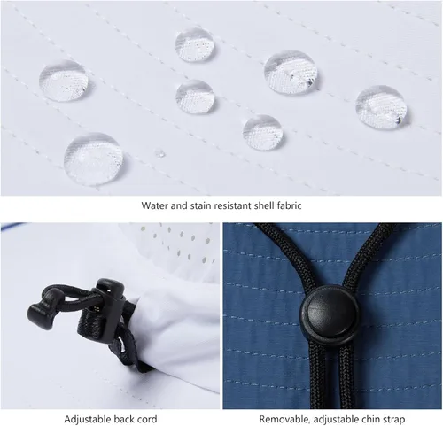 Vista 5 de Sombrero de cubo de sol con ala plegable UPF 50+ resistente al agua con malla perforada láser ajustable para hombres y mujeres al aire libre Blanco