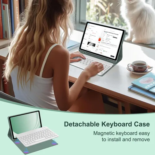 Vista 2 de Funda para teclado para Samsung Galaxy Tab A9 Plus 5G 11 pulgadas 2023 (SM-X210/X216/X218) - Teclado Bluetooth inalámbrico desmontable - Funda