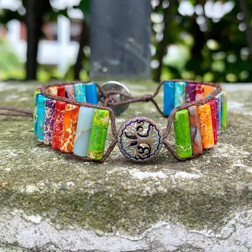 Vista 4 de YGLINE Pulseras bohemias hechas a mano de piedra natural, pulsera de cuentas de cristal